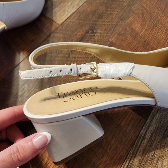 NEW Franco Sarto Sandals Womens 10M Racer Heeled Pointed Toe Slingback Cream - Picture 9 of 13